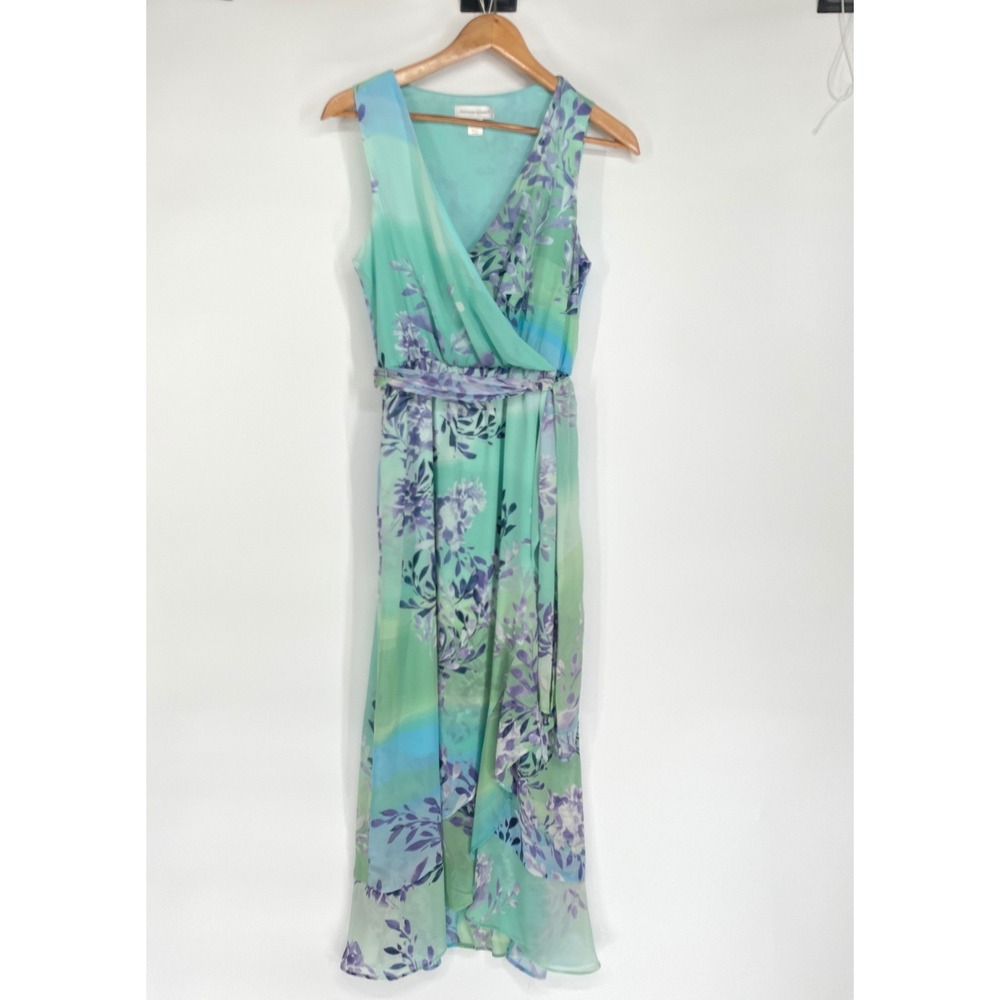 Christopher &‎ Banks Womens Dress S Maxi Teal Purple Floral Chiffon Wrap